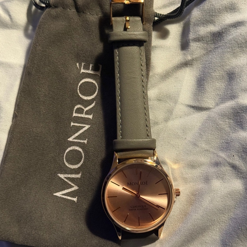 Monroé Rose Gold SOLÉROSE Watch Charcoal Band Genuine Leather Quartz Face